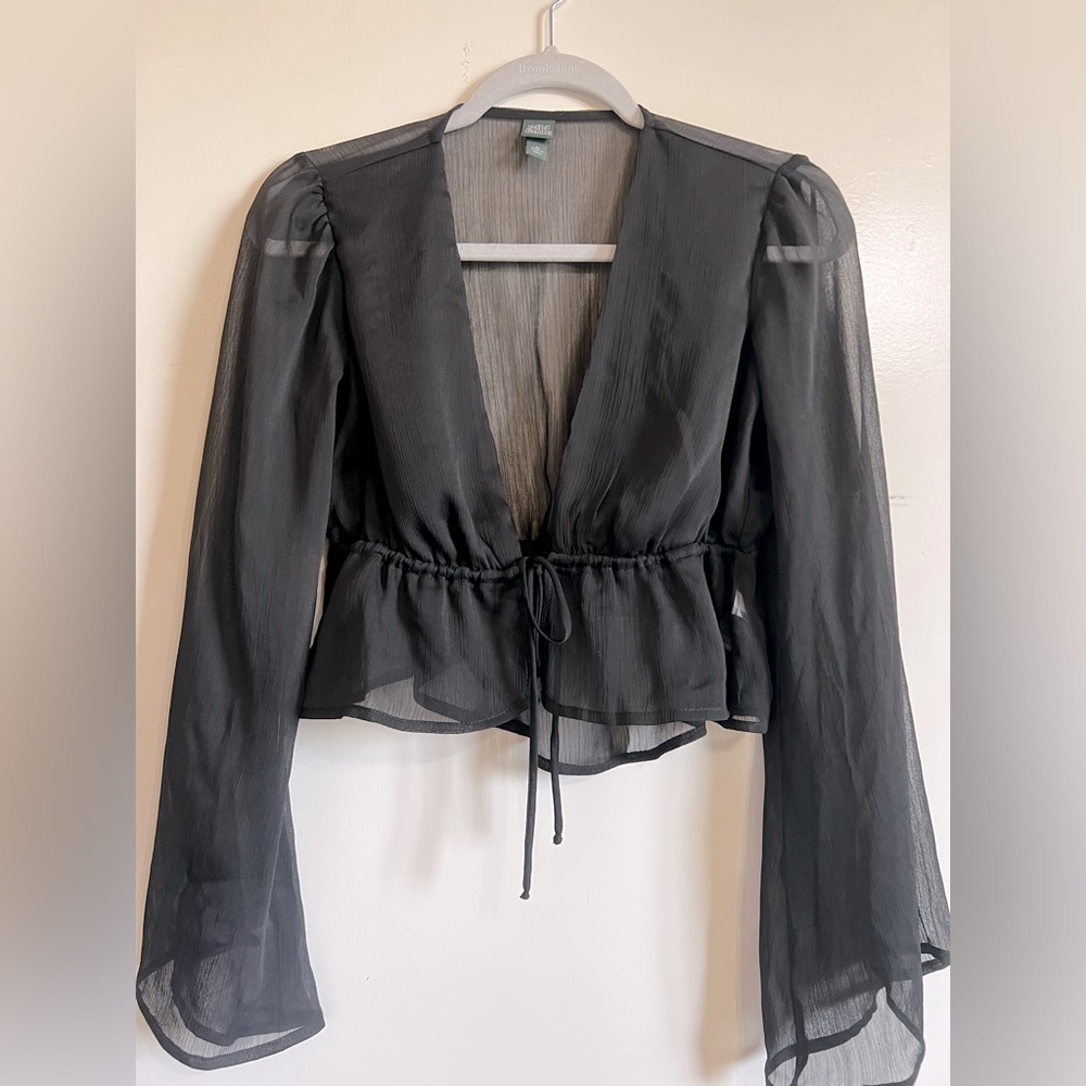 Black Long Sleeve V Neck Blouse